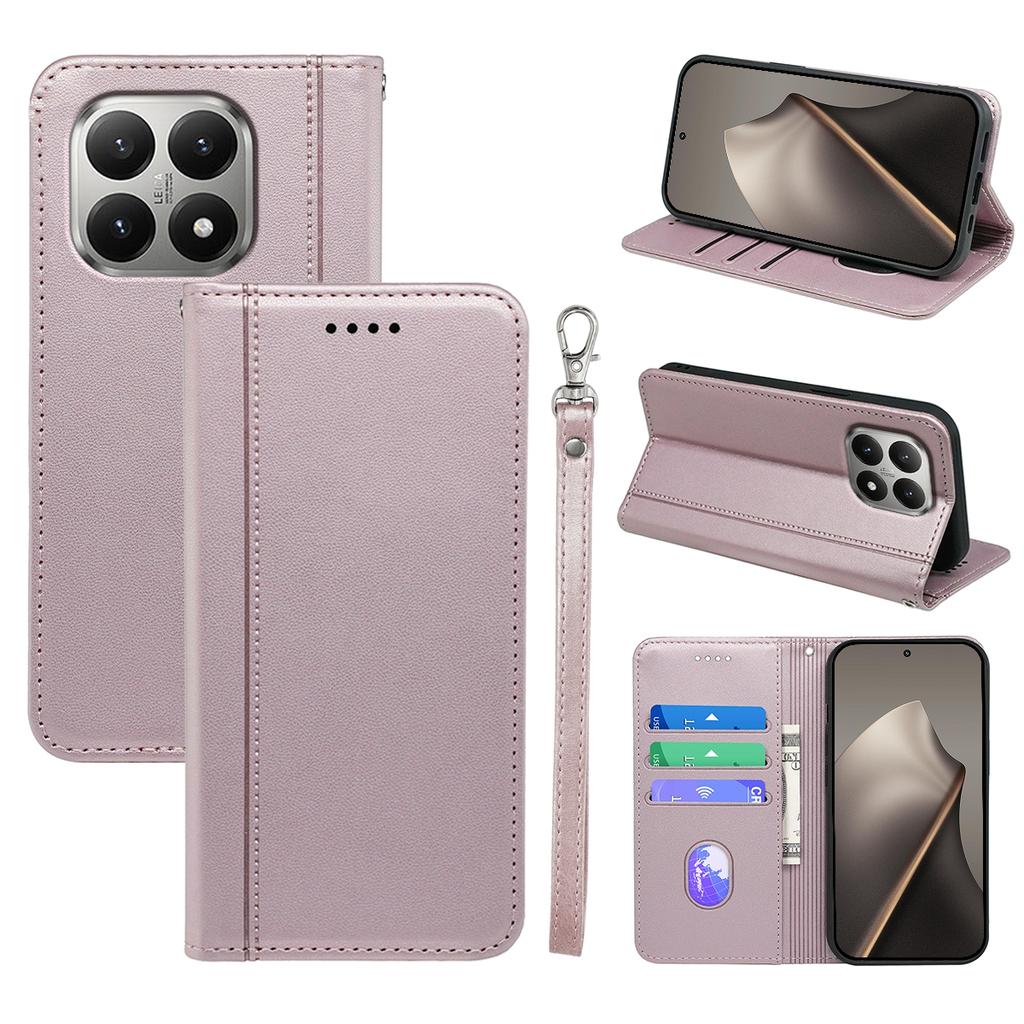 For Xiaomi 15T Wallet Case Magnetic Closing PU Leather Phone Cover with Wrist Strap