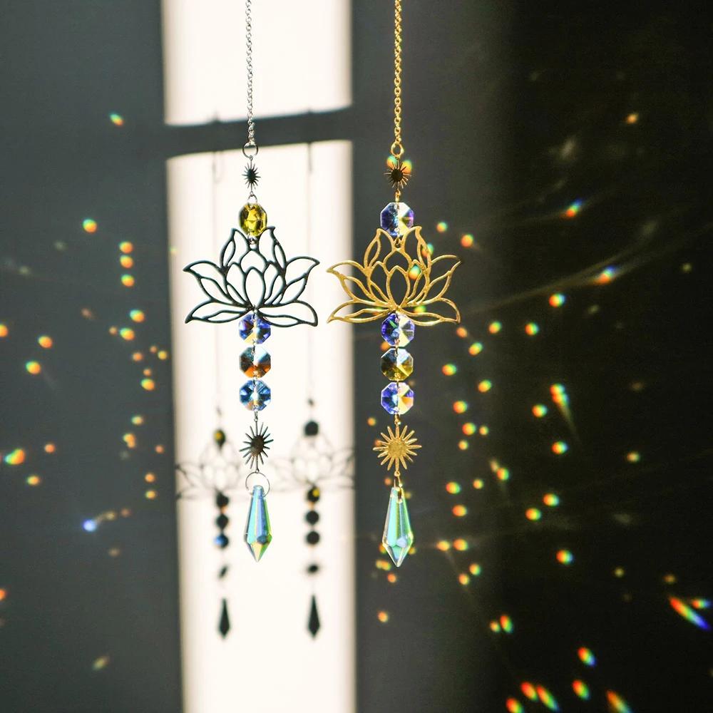 Natural Stone Sun Catcher Crystal Wind Chimes Amethyst Lotus Hanging Window Garden Party Weeding Decorations Crafts