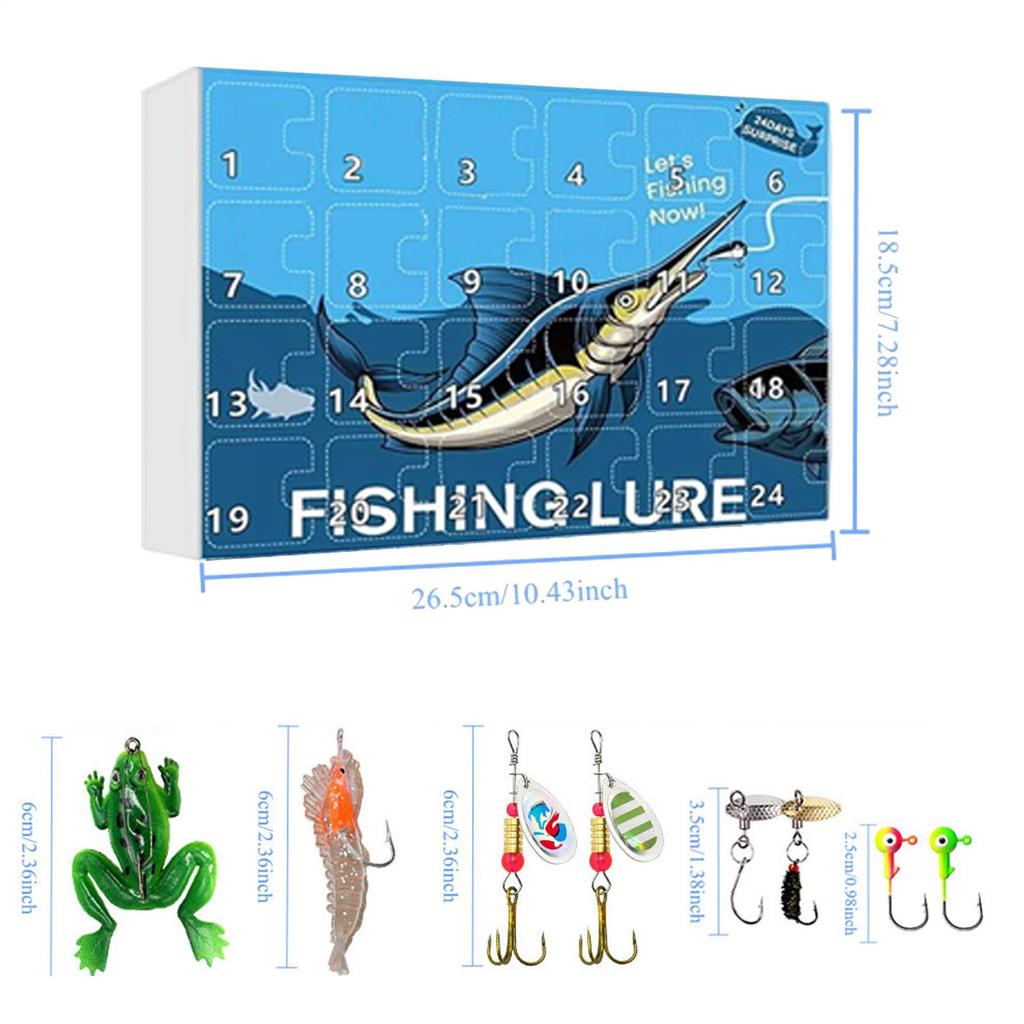 Fishing Calendar Advent Fishing Gear Tackle Set Tackle Box Toys For Countdown Dad Father Boys Men Teen Christmas Gifts