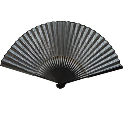 Large Cloth-covered Fan, Black Lacquer, Black Dyed, Silver