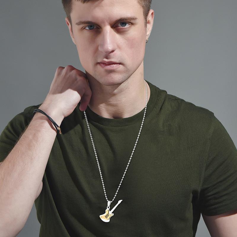 Vintage Electric Inspired Guitar Pendant Necklace In Robust Titanium Steel For Hip Fans Hop