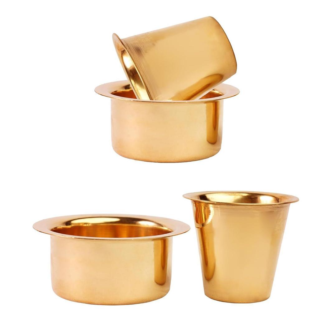 Indian Brass Coffee Cup Dawara/Dabara & Tumbler for Serving Filter Coffee/Tea/Traditional Kumbakonam Dabara Plain - 150ml (Set of 6)