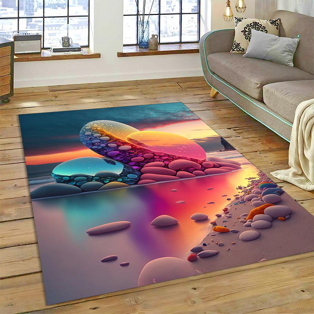 27 Style New Colorful Pebble Rainbow Road Beach Stone Scenery 3D Carpet Rug for Living Room Bedroom Home Sofa,Non-slip Floor Mat