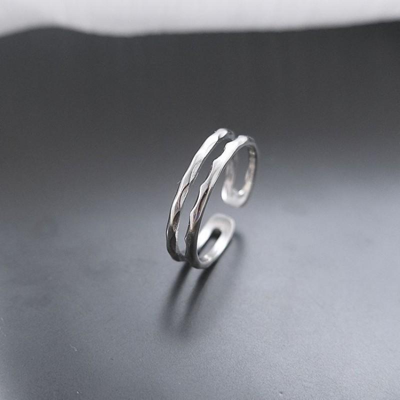 Adjustable Open Ring Women Men Double Layer Wavy Texture Minimalist Plated Geometric Band Vintage Chic Jewelry