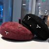 Beret Women's Autumn and Winter New Fashion Retro Painter Hat Trendy Metal Bud Hat Socialite Style Woolen Hat