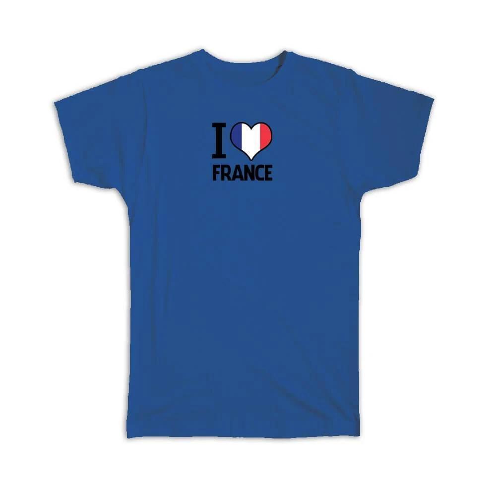 Gift T-Shirt : I Love France Flag Heart Country Crest French Expat 3XL