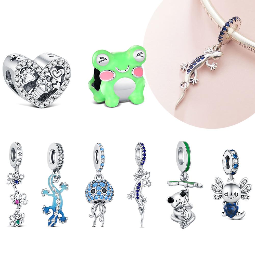 Original Kupfer Frosch Gecko Charm Perlen Tier Zirkon Anhänger Für 3mm Schlangenknochen Armband Halskette DIY Schmuck Damen Geschenk