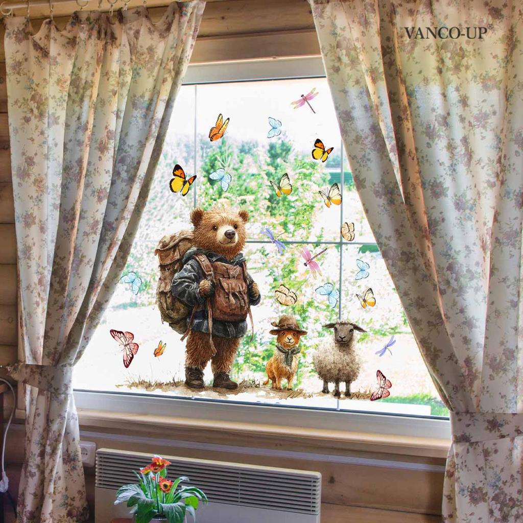 Creative Cartoon Animal Butterfly Static Window Stickers, No Glue Removable Glass Decals for Home Decor