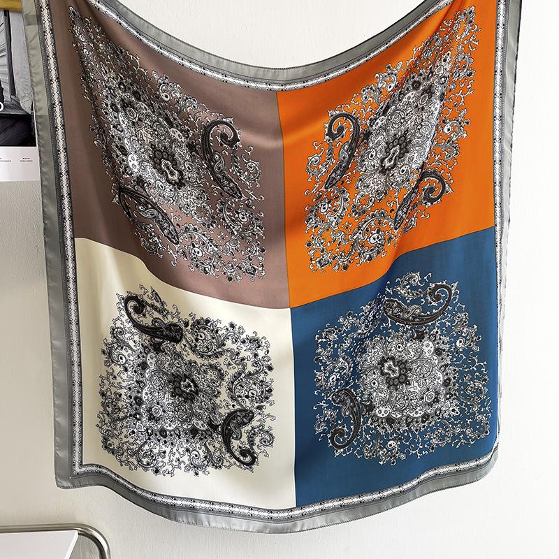 2024 new printed large square scarf silk scarf wholesale French retro imitation silk scarf fashion decoration 90 square scarf women 90*90cm