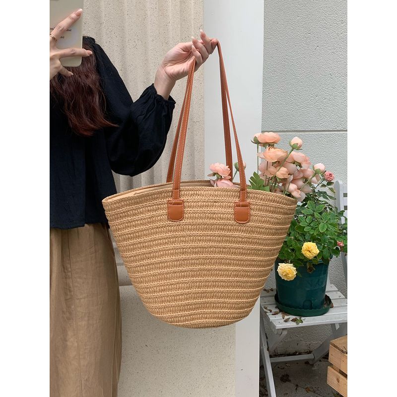 

Bag Female Holiday Vegetable Basket Work Clothing Straw Woven Bag Khaki