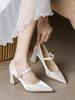 French High Heels Women's Thick Heel 2025 New Beige Mary Jane Bridesmaid Shoes Daily Wear Bridal Shoes Wedding Shoes