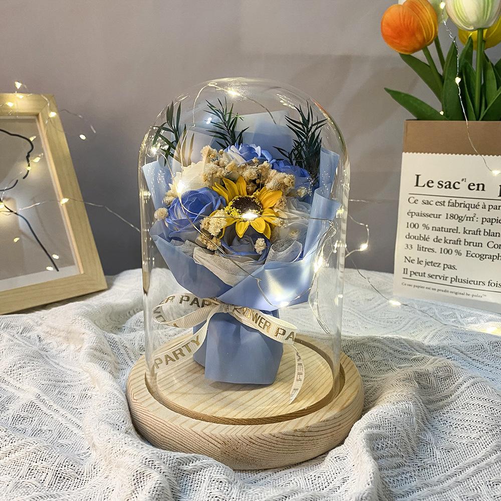 Hot-selling transparent glass cover rose flower lamp eternal flower ornament creative birthday gift graduation season sunflower