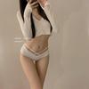 Japanese-Style Low-Waist Ribbed Cotton Panties with Lace Trim and Breathable Cross-Strap Design