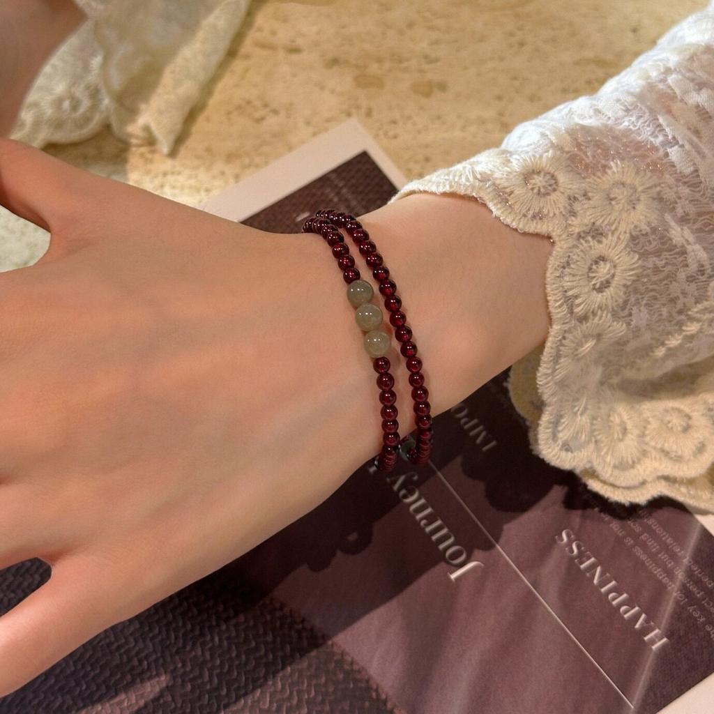 Handmade Pomegranate & Hetian Style Double-Loop Bracelet, Fresh Sweet New Chinese Ethnic Women Jewelry, Travel Souvenir