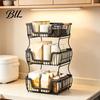 Home Organization Rack 2/3 Layer Countertop Organizer Rack, Heavy Duty Fruit Basket Stand, Metal Storage Space Saving Carbon Steel for Kitchen, Pantry