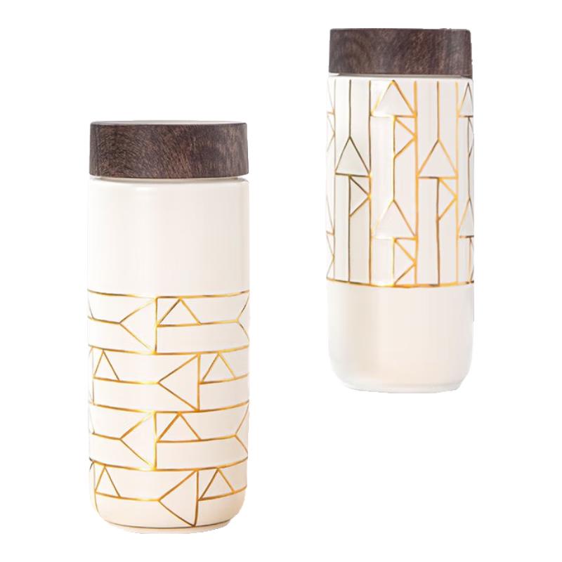 Qian Tang Xuan Stone to Gold Travel Mug with Wood Grain Lid