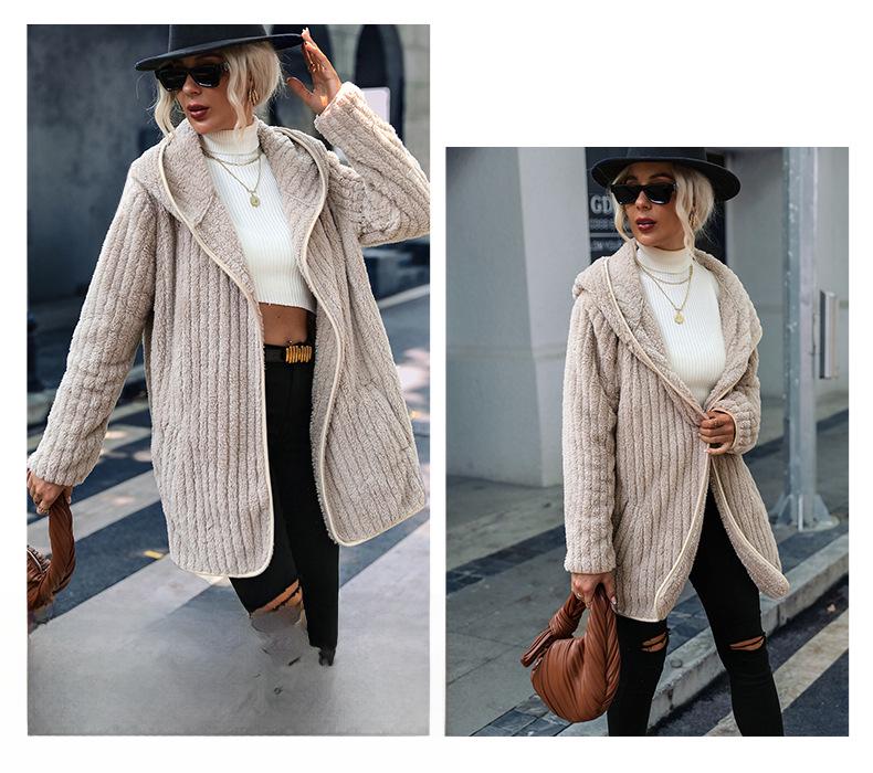 Aksamitowy Kardigan Pluszowy z Kapturem - Styl Europejski i Amerykański Damski Jesienno-Zimowy Luźny Krój