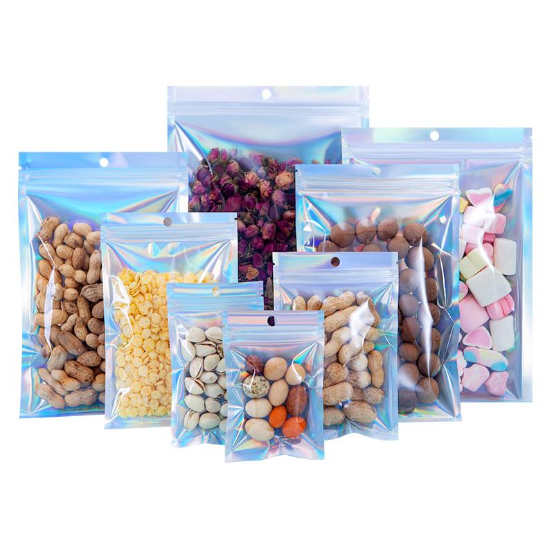Resealable Laser Self Lock Bags Small Business Packaging Holographic Envelopes Flat Clear Plastic Candy Jewelry Food Storage Bag