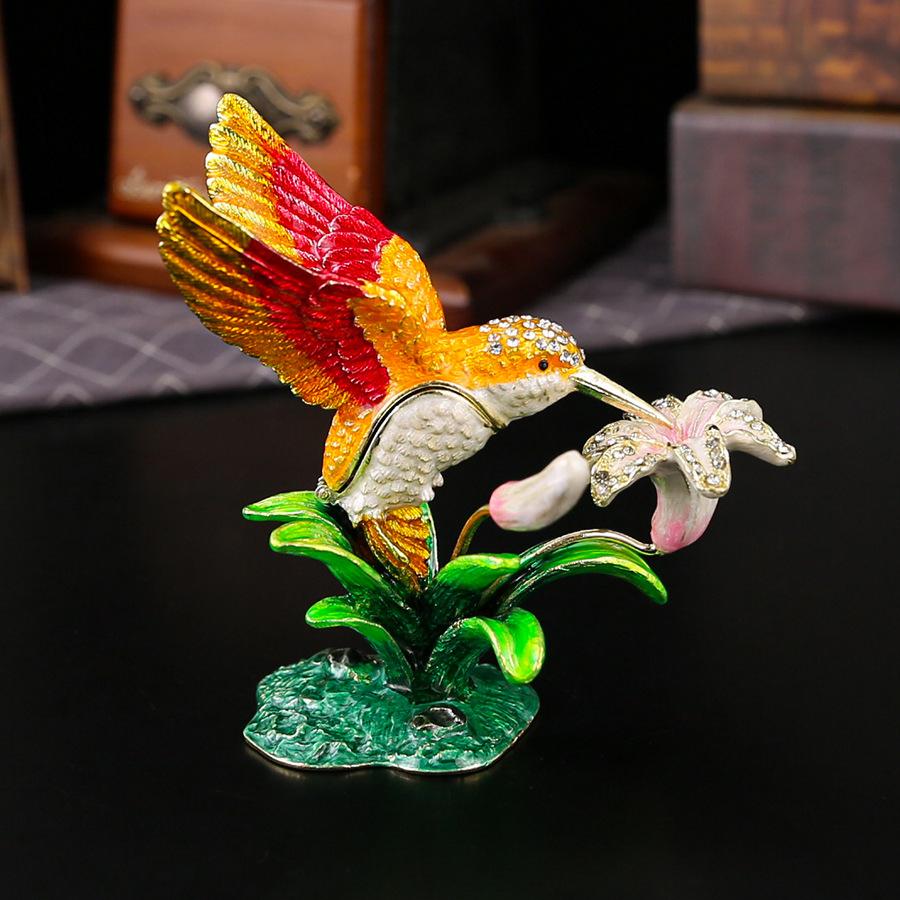 New Magpie Flower Jewelry Box Gold and Silver Jewelry Storage Tabletop Ornament Enamel Metal Crafts Jewelry Box
