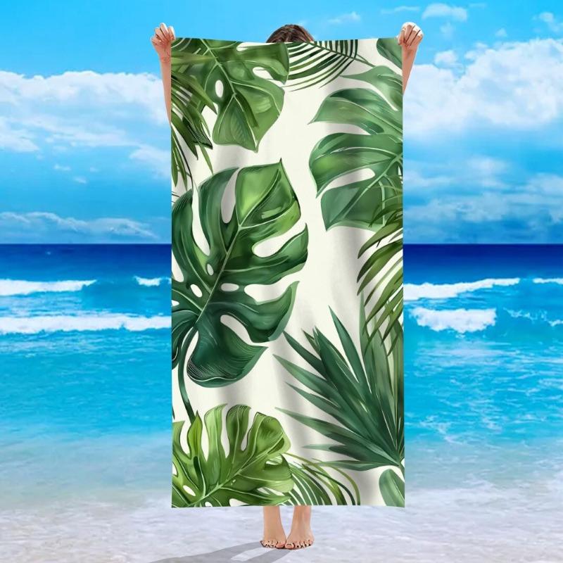 Tropischer Monstera Palmenblattdruck Strandtuch Grüne Botanische Blätter Schnelltrocknend Weich Saugfähig Sandfrei Stranddecke für den Strand