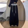 Wide-Leg Black Lace Casual Pants for Women - Spring 2025, Floor-Length, Slimming, High-End
