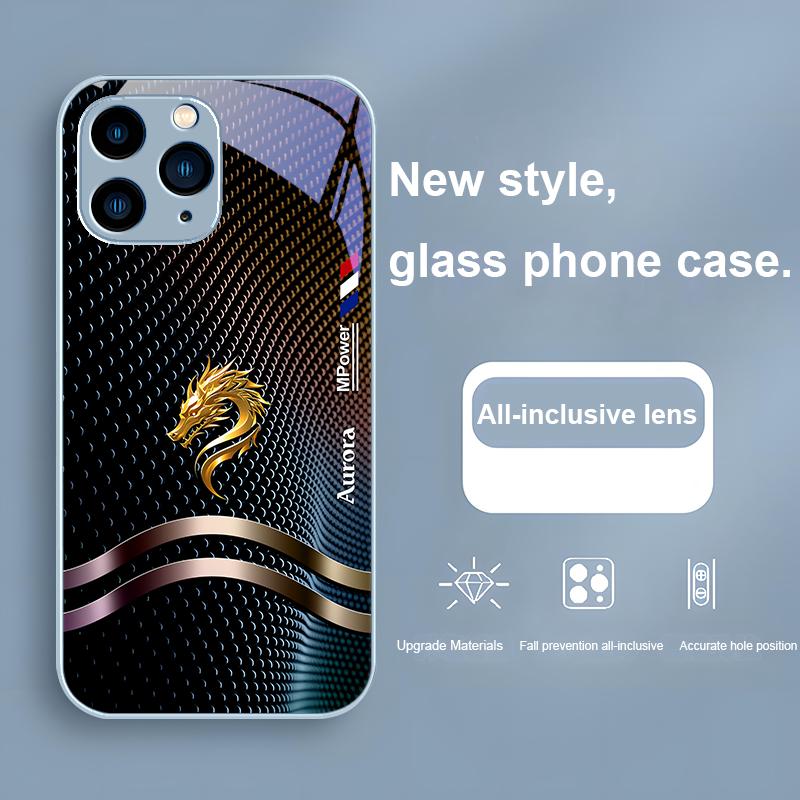 Platinum Light China Golden Dragon For Iphone 15 14 13 12 11 Pro Max XS XR 7 8 Plus 2020 2022 SE Tempered Glass Phone Case