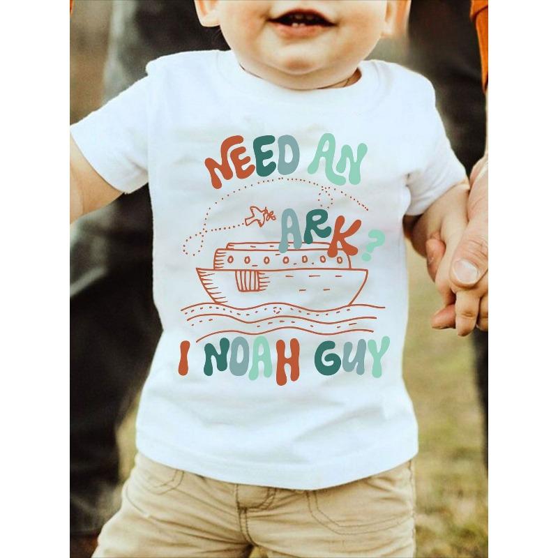 

European Size Boys Summer Short Sleeved T Shirt with Sailboat and Letter Pattern Print 98cm белый