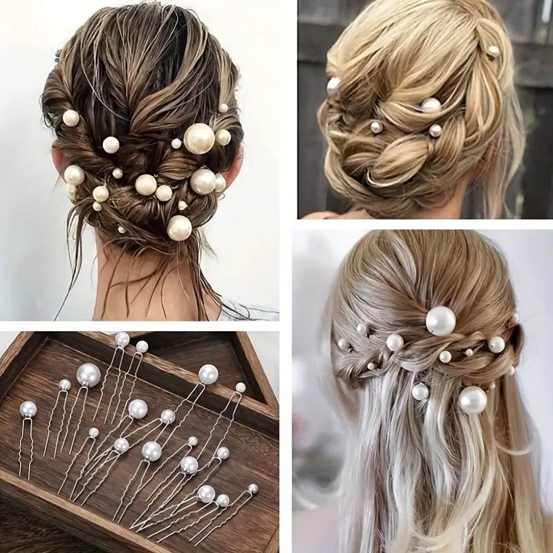 Eighteen-Piece Hairpin Set: Handmade Beaded Imitation Pearl Bridal Hair Accessories