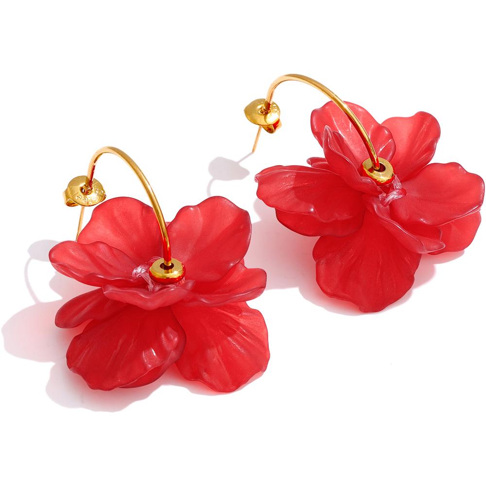 Yhpup Stainless Steel Resin Acrylic Flower Petal Drop Charms Earrings Green Yellow Purple Red White Multi-Color Trendy Jewelry