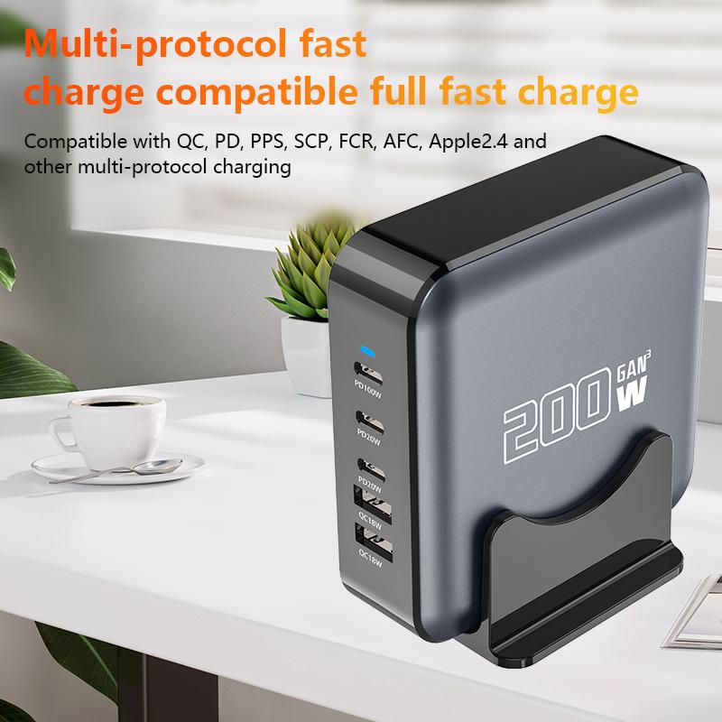 200W GaN Charger USB Multi Type C 100W Charging Station Rechargeable Universal Laptop Power Adapter Eco-Friendly Macbook Pro NEW