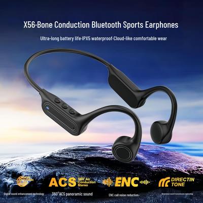 X56 True Bone Conduction Bluetooth Earphones: Long Battery Life, IPX5 Waterproof, Ideal for Running and Cycling.
