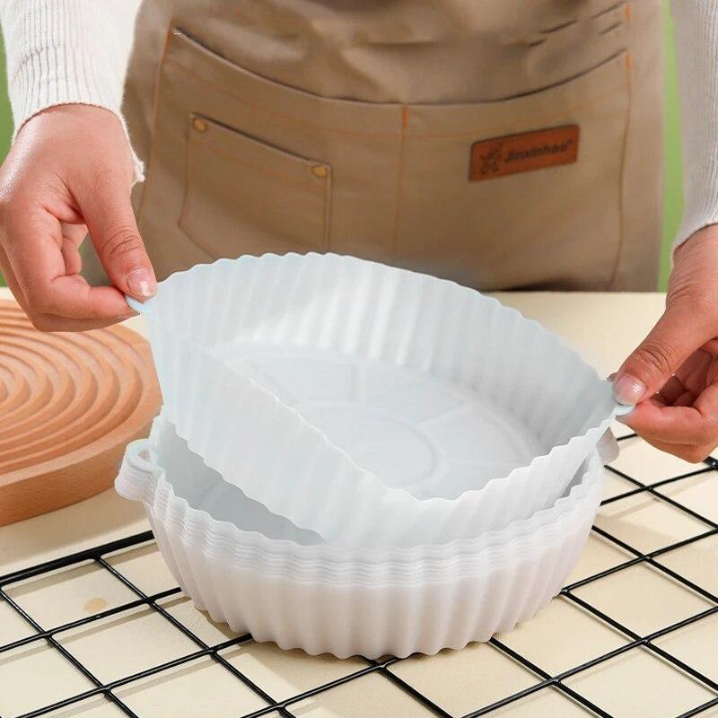 2 PCs Reusable Air Fryer Silicone Tray For Easy Cleaning Suitable For Round Pizza Grill Pan Mats Air Fryer Baking Accessories
