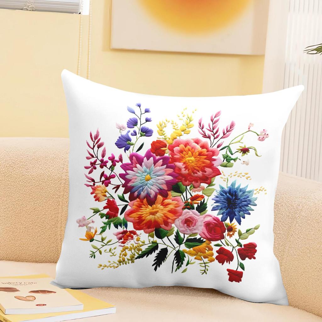 Square Floral Pillowcase Cover Office Living Room Sofa Cuion Cover Digital Printing Removable Waable Pillow Insert