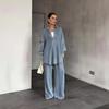  Cross-border European and American Fashion Women's Clothing Amazon Denim Long-sleeved Button-down Wide-leg Casual Pants Commuter Suit