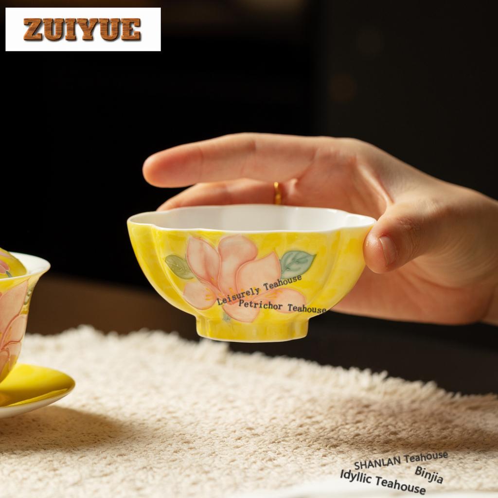 80ml Hand-painted Lily Teacup Handmade Tea Bowl Beautiful Tea Cup Tea-tasting Smelling Cup Chazhan Master Cups Household Teaset