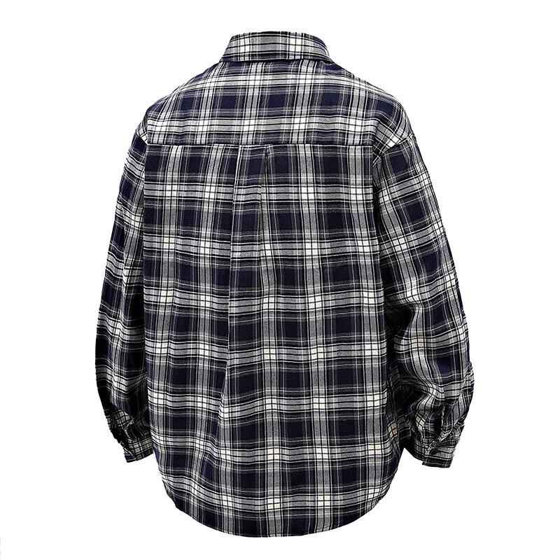 Mens Casual Loose Plaid Turn Down Collar Long Sleeve Shirt Outerwear