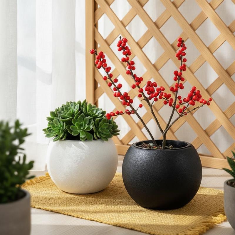 Round Ceramic Plant Pot Matte Textured Surface Two Color Options Perfect For Home Office Indoor Plant Decor