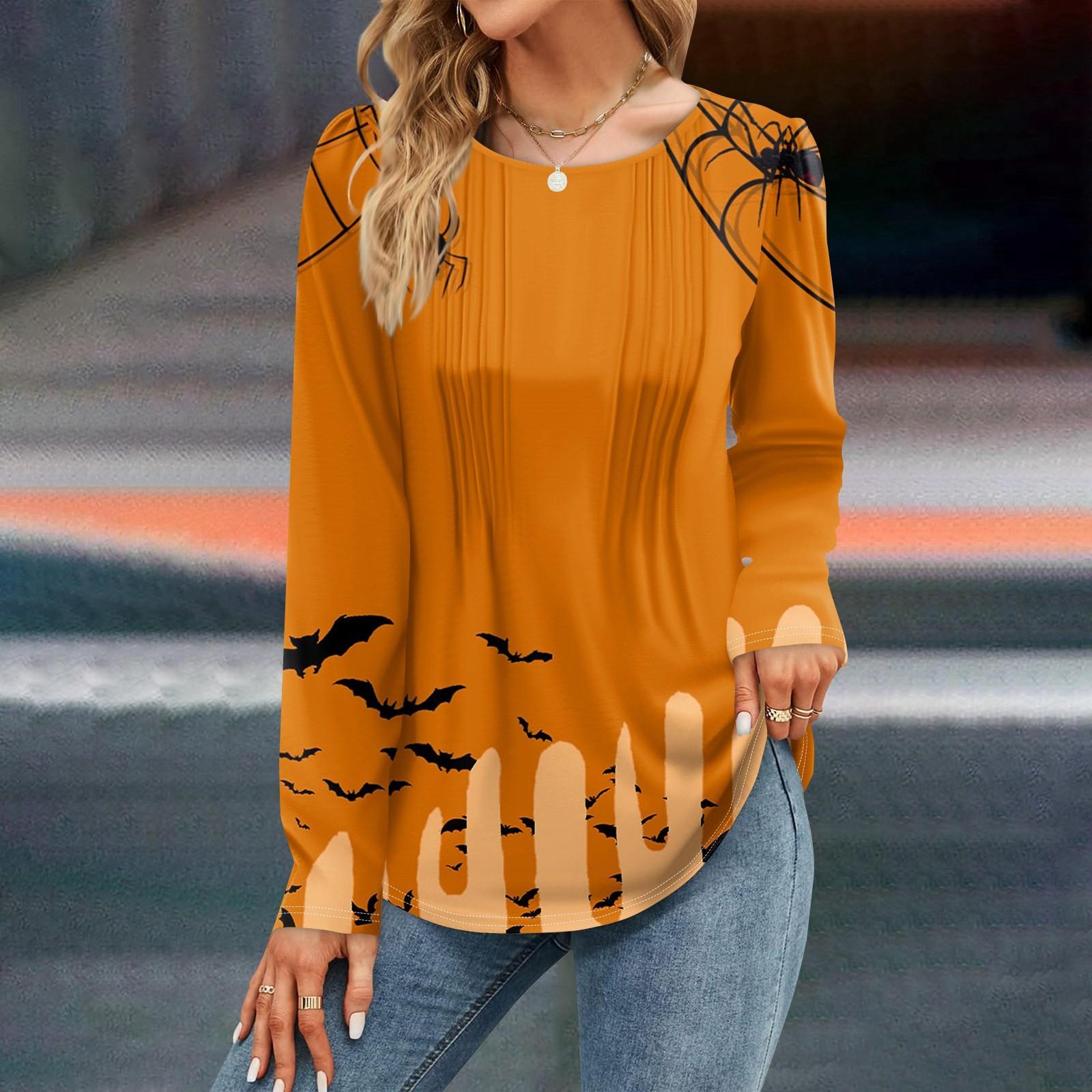 

Женская осенняя мода повседневные топы на Хэллоуин с длинным рукавом рубашки свободные пуловеры XXXL оранжевый