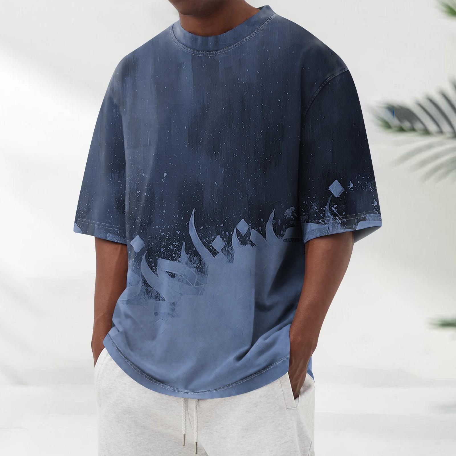 Летняя мужская популярная футболка с круглым вырезом и коротким рукавом с принтом XXXXL синий 1338₽