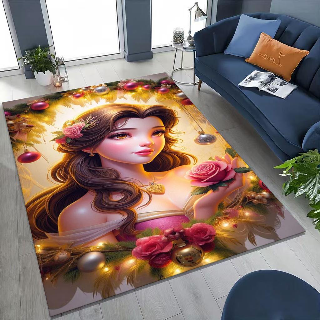 3D Lovely Beauty and The Beast Cartoon Rug for Bedroom Living Room Sofa Home Doormat Decor, Large Kids Play Non-slip Floor Mat