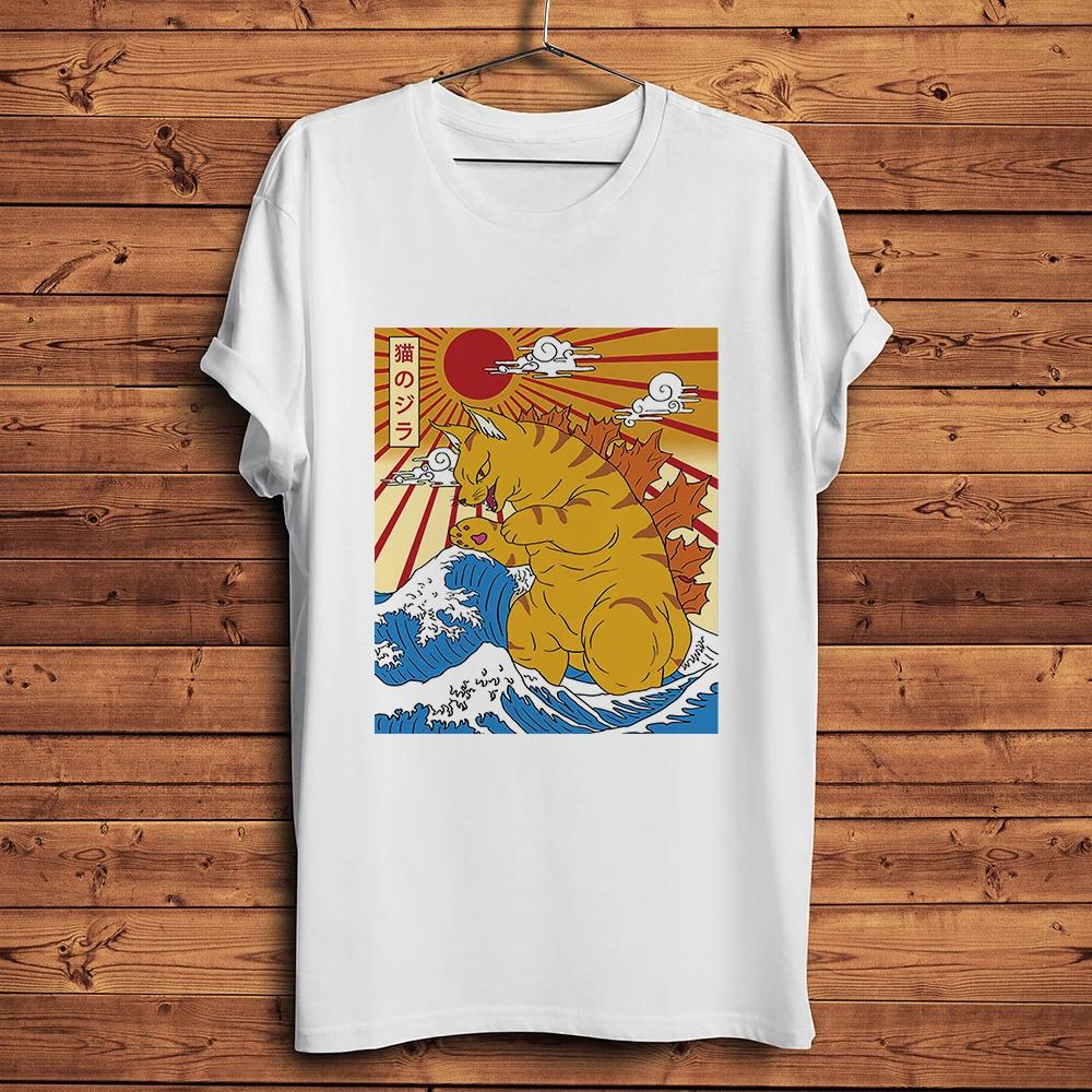 

Japan Vintage Ukiyoe Kanagawa Wave CatKaiju Catzilla Funny Anime TshirtUnisex White Casual T ShirtUnisex Ukiyo Streetwear Tee 4XL