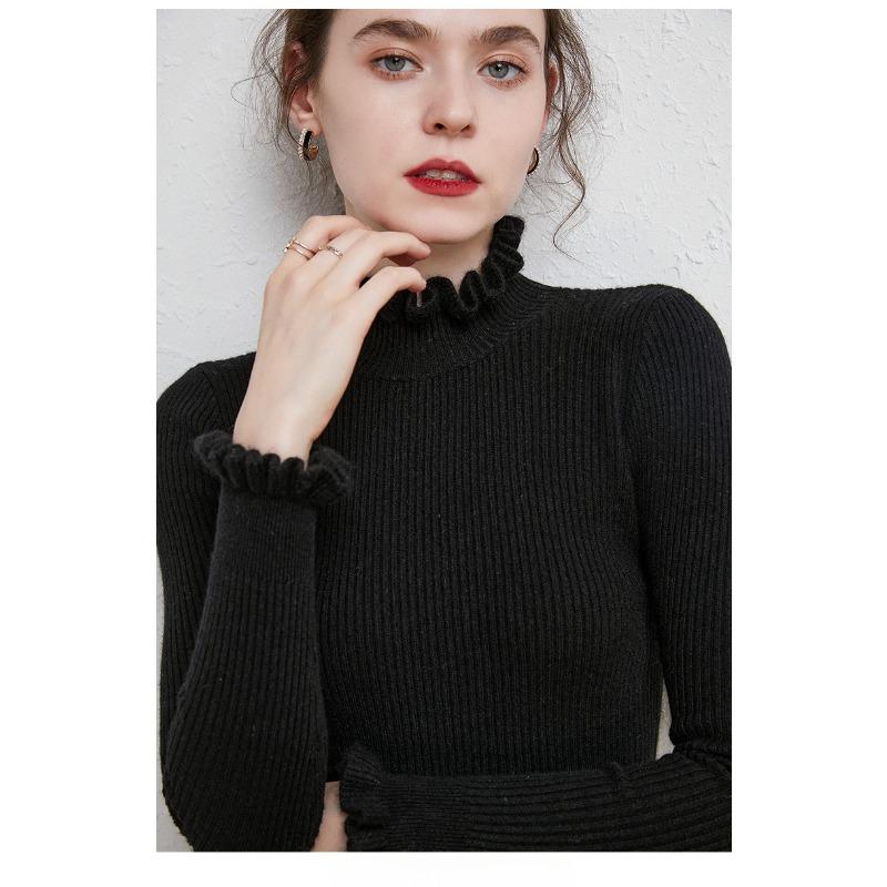 Ruffles Half High Neck Sweater Knitted Pullover Women's Long Sleeved Lace Long Sleeves Bottoming Shirt Commute Simple Casual Knitwear Autumn