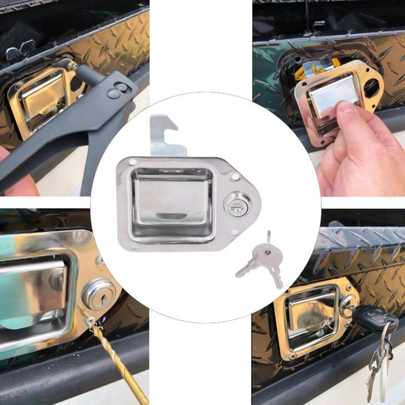 Tool Box Handle Latch With 2 Keys 304 Stainless Steel Silver Paddle Lock For Truck RV Trailer ATV UTV