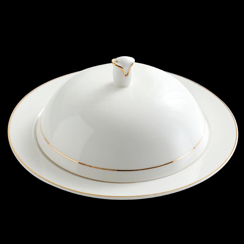 Individual Ceramic Warming Stew Bowl with Lid and Gold Rim