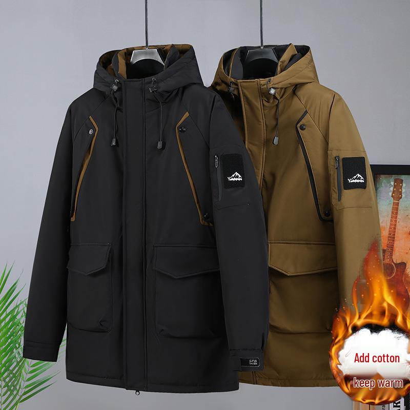 Men's Plus Size Mid-Length Hooded Cotton Jacket - Winter Fashion Brand 808