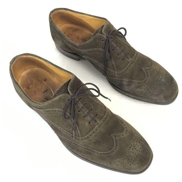 PRAESES New York 80s-90s British Suede Leather Goodyear Welt Full Brogue Wingtip Shoes Size 11F 29.0-29.5cm Brown(USED)