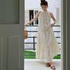 Holiday Style Long Dress Women's French Neck Skirt Summer Chiffon Dress Gentle Wind Embroidery A Word Skirt Women's Fashion Trend