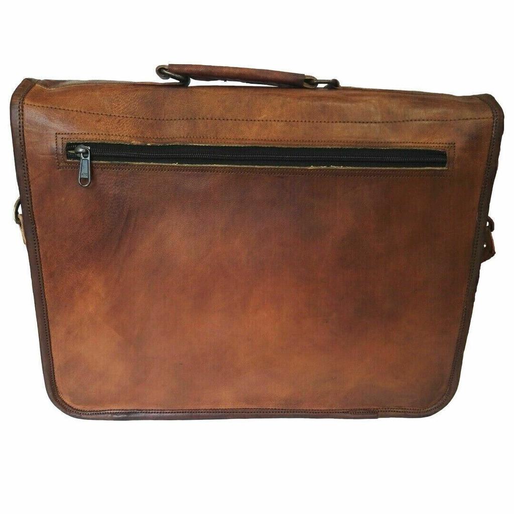 Umhängetasche für Herren, Messenger-Laptop-Aktentasche, echtes Ziegenleder, Vintage-Braun