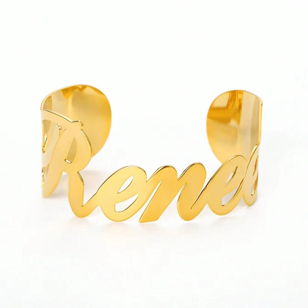 Duoying Gold Silver Plated Exaggerate Woman Man Punk Name Bracelet Trendy Personalized Name Cuff Bangle