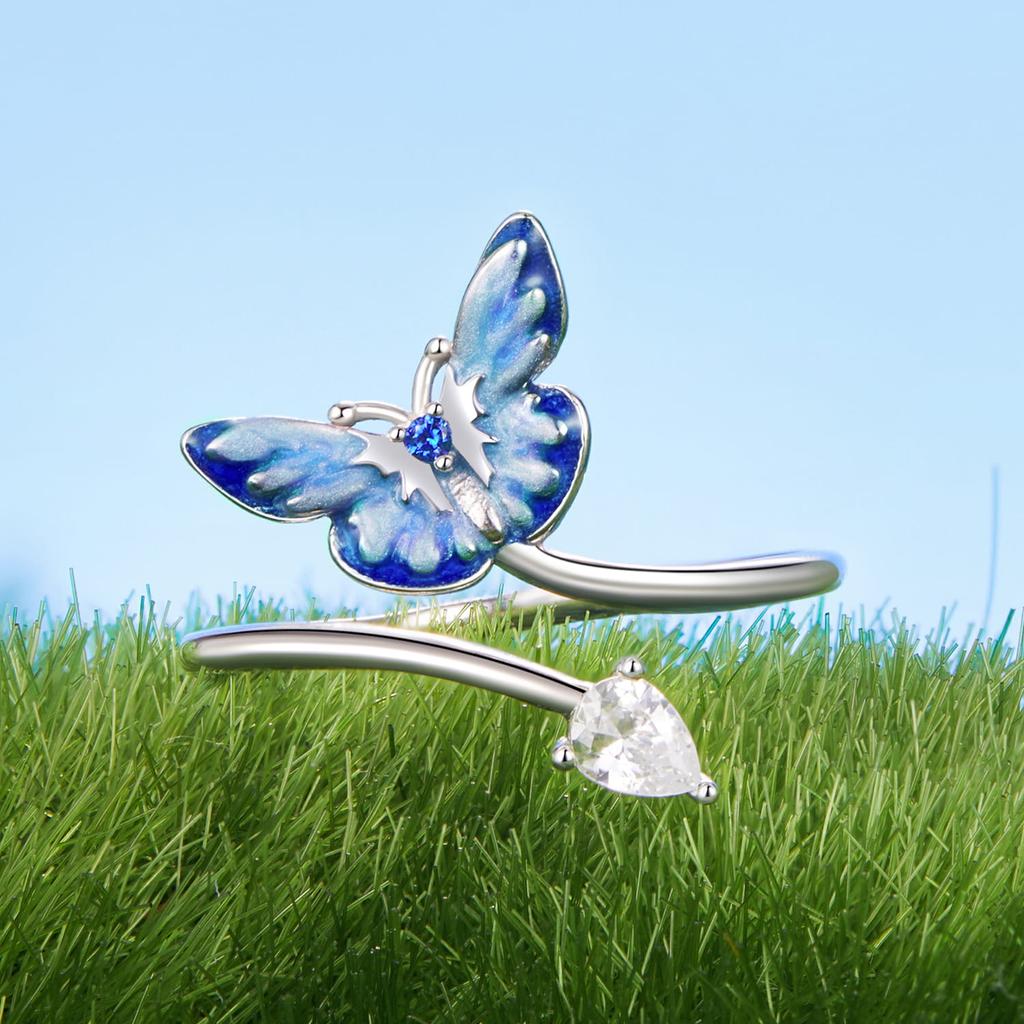 Silver universal ring blue butterfly silver 925